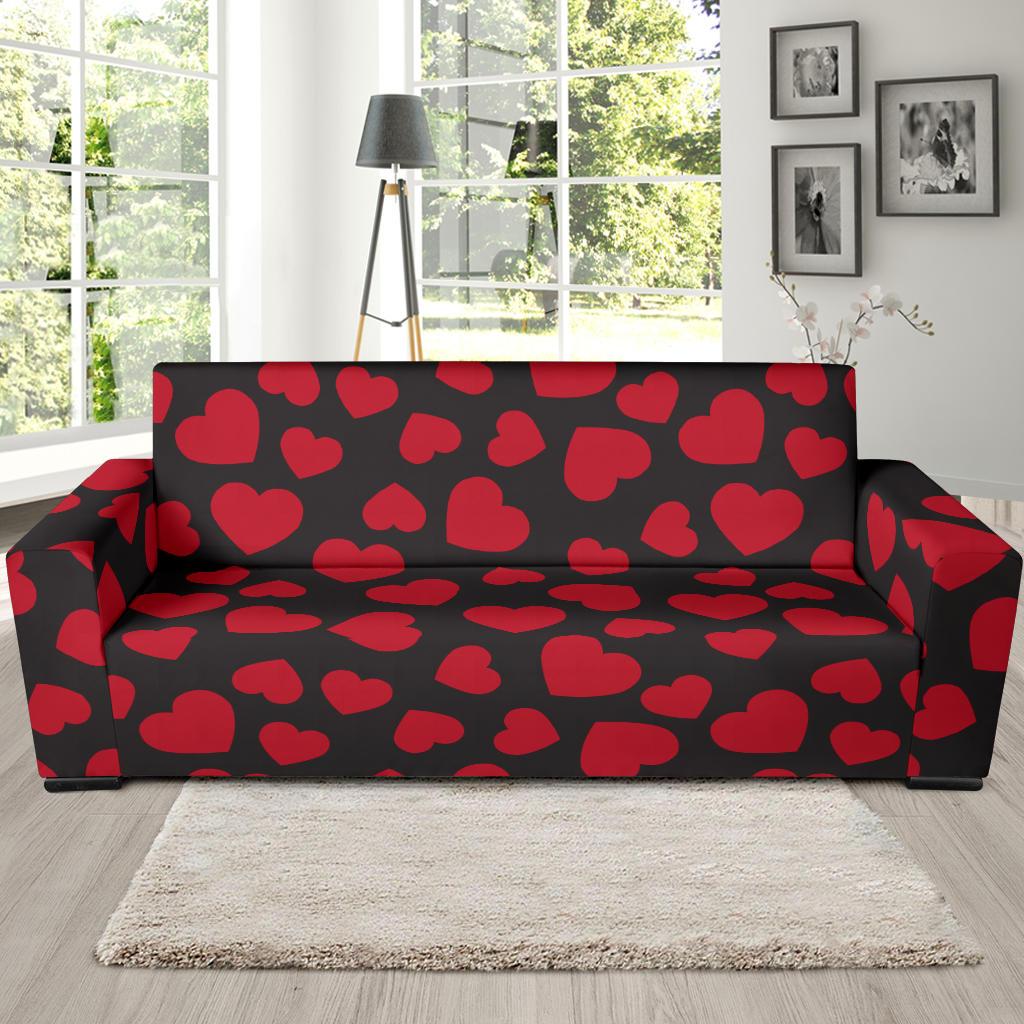 Heart Red Pattern Print Design HE01 Sofa Slipcover-JORJUNE.COM