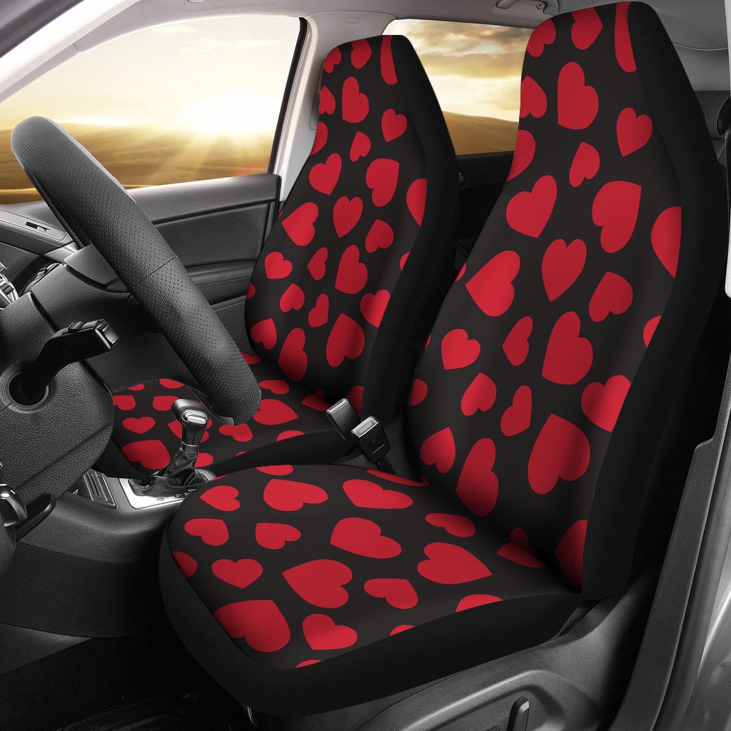 Heart Red Pattern Print Design HE01 Universal Fit Car Seat Covers-JorJune