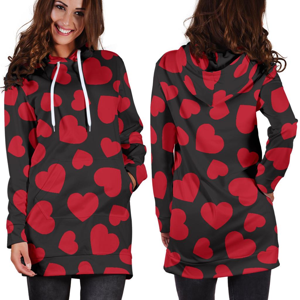 Heart Red Pattern Print Design HE01 Women Hoodie Dress