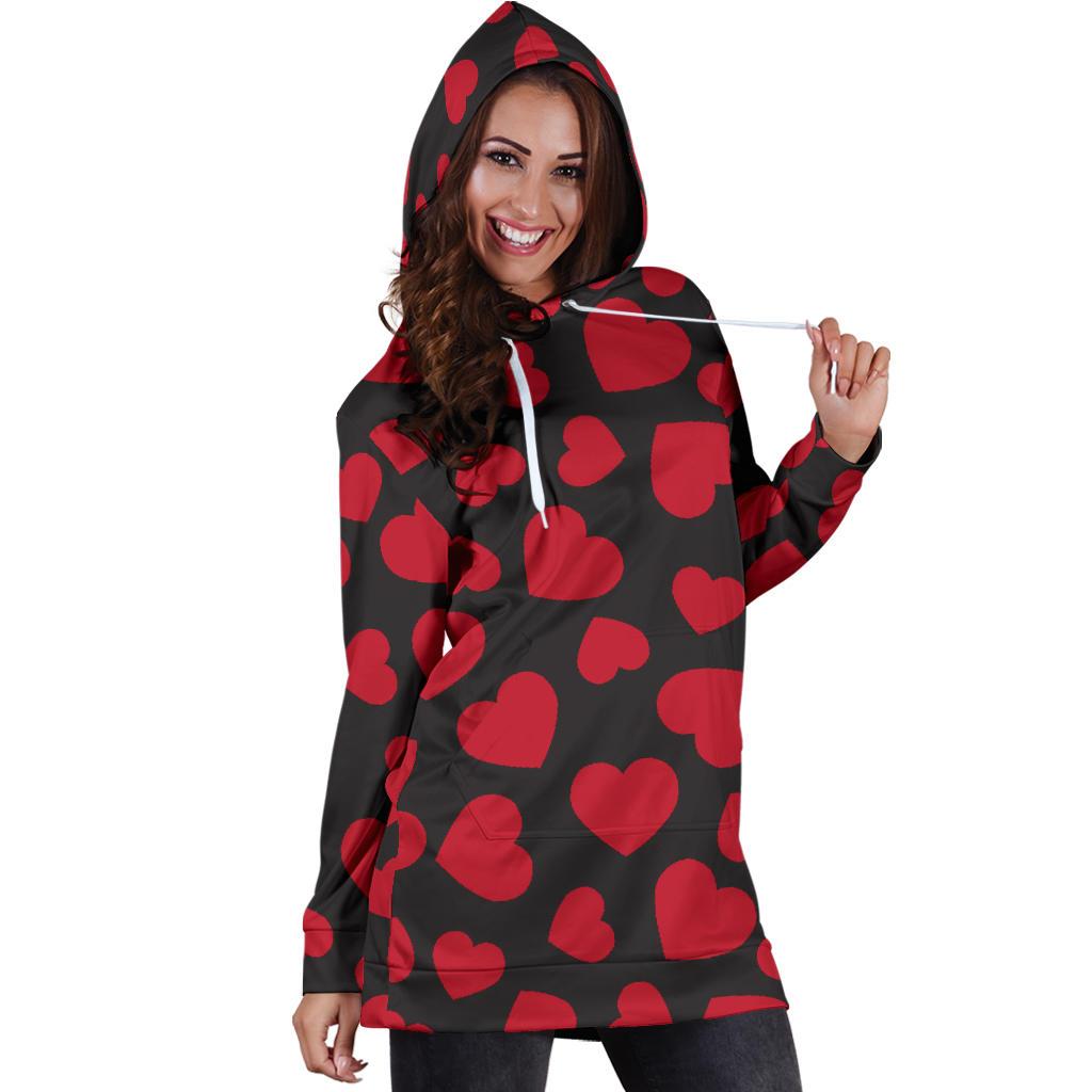 Heart Red Pattern Print Design HE01 Women Hoodie Dress