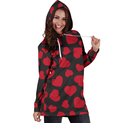 Heart Red Pattern Print Design HE01 Women Hoodie Dress