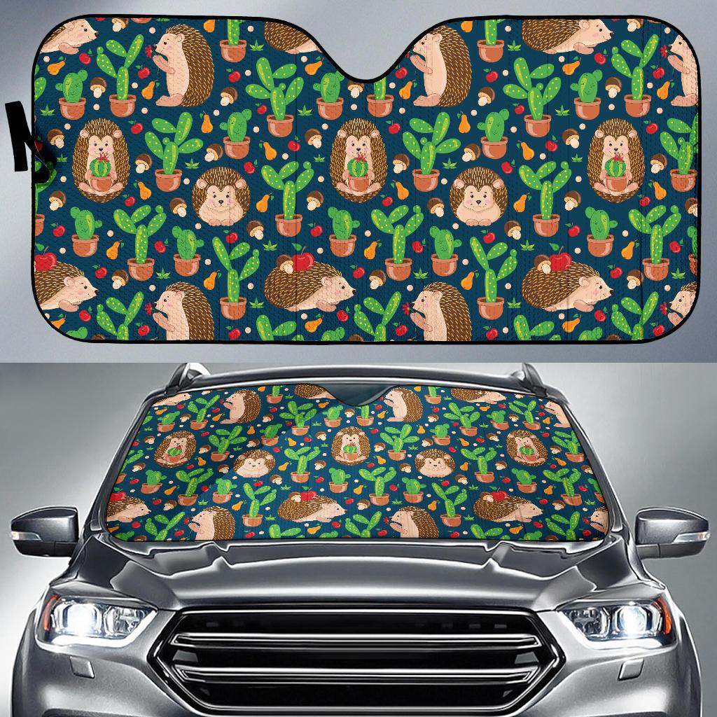 Hedgehog Cactus Pattern Print Design 04 Car Sun Shade-JORJUNE.COM