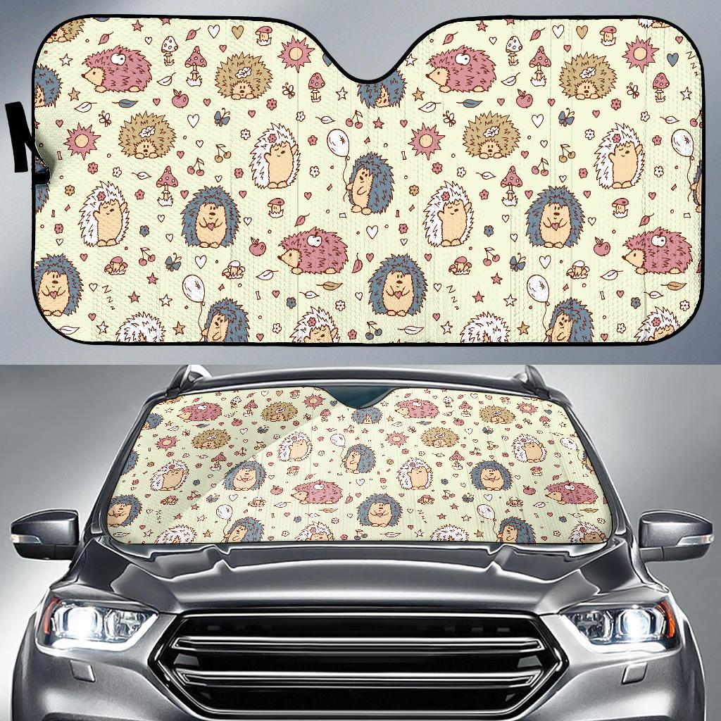 Hedgehog Cute Pattern Print Design 01 Car Sun Shade-JORJUNE.COM