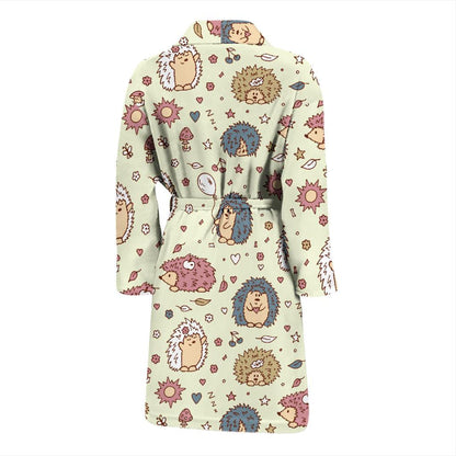 Hedgehog Cute Pattern Print Design 01 Men Bathrobe-JORJUNE.COM