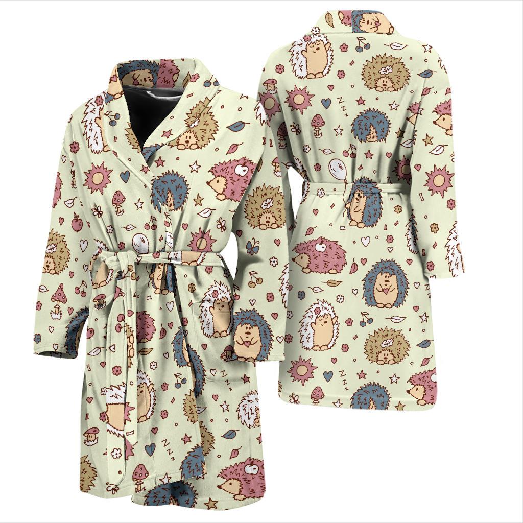 Hedgehog Cute Pattern Print Design 01 Men Bathrobe-JORJUNE.COM