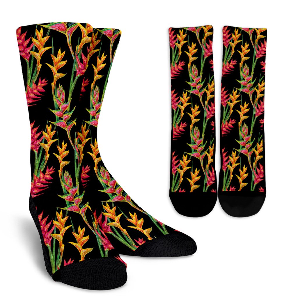 Heliconia Pattern Print Design HL01 Crew Socks-JORJUNE.COM