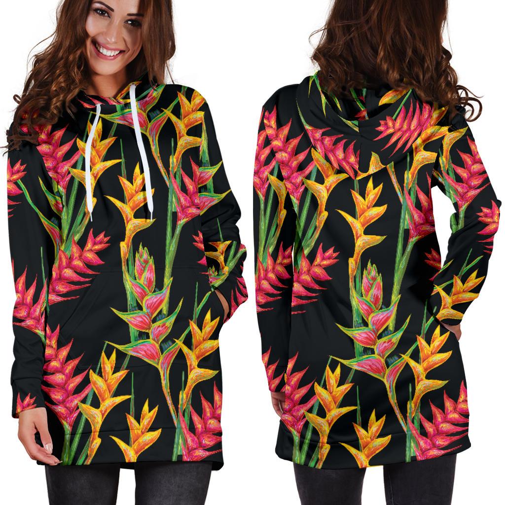 Heliconia Pattern Print Design HL01 Women Hoodie Dress