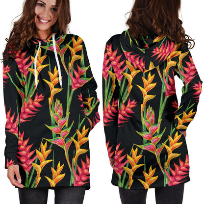 Heliconia Pattern Print Design HL01 Women Hoodie Dress