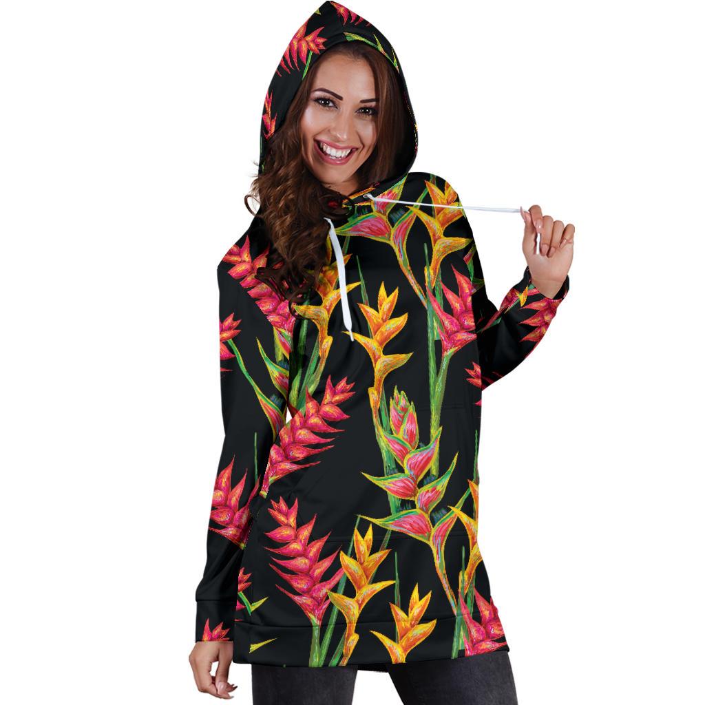 Heliconia Pattern Print Design HL01 Women Hoodie Dress