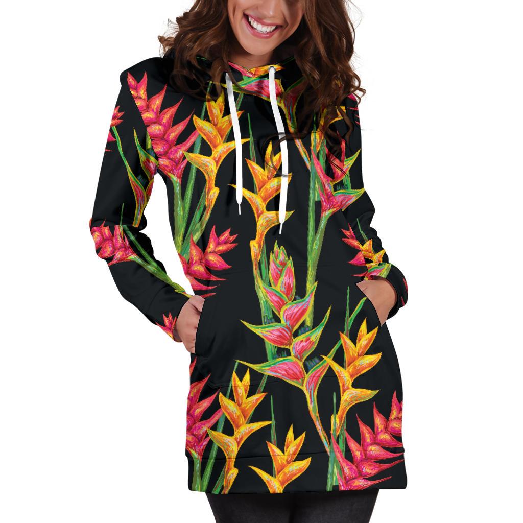 Heliconia Pattern Print Design HL01 Women Hoodie Dress