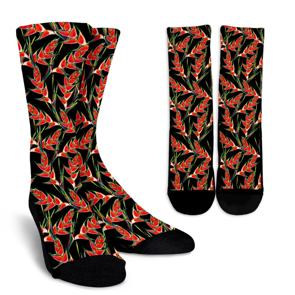 Heliconia Pattern Print Design HL010 Crew Socks-JORJUNE.COM