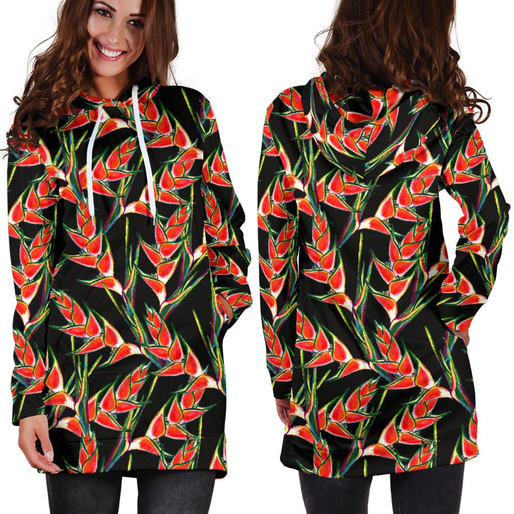 Heliconia Pattern Print Design HL010 Women Hoodie Dress