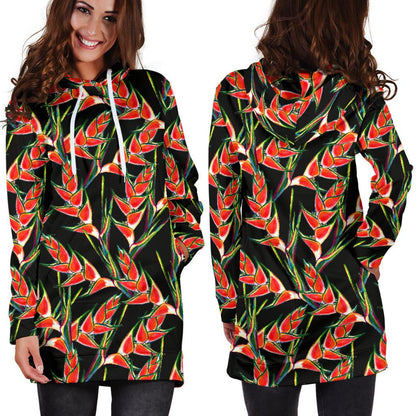 Heliconia Pattern Print Design HL010 Women Hoodie Dress