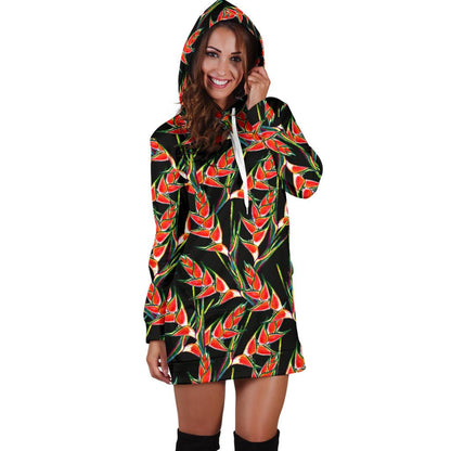 Heliconia Pattern Print Design HL010 Women Hoodie Dress