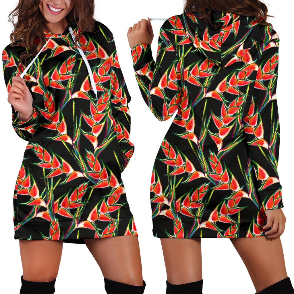 Heliconia Pattern Print Design HL010 Women Hoodie Dress