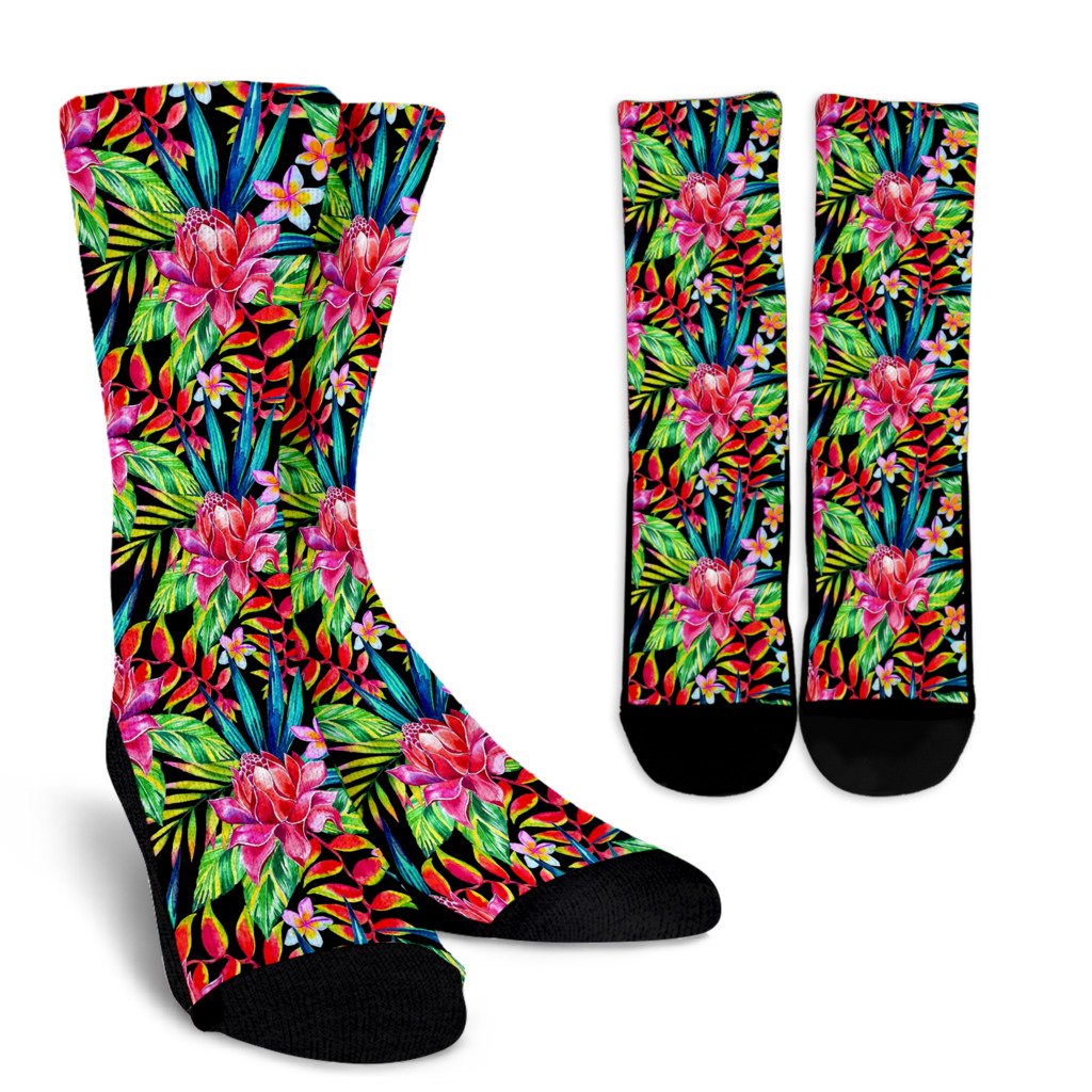 Heliconia Pattern Print Design HL02 Crew Socks-JORJUNE.COM