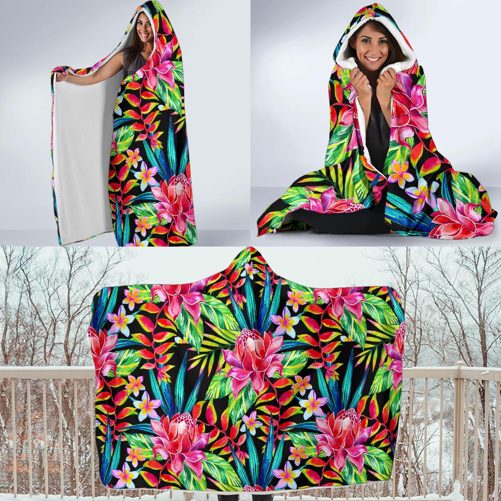 Heliconia Pattern Print Design HL02 Hooded Blanket-JORJUNE.COM