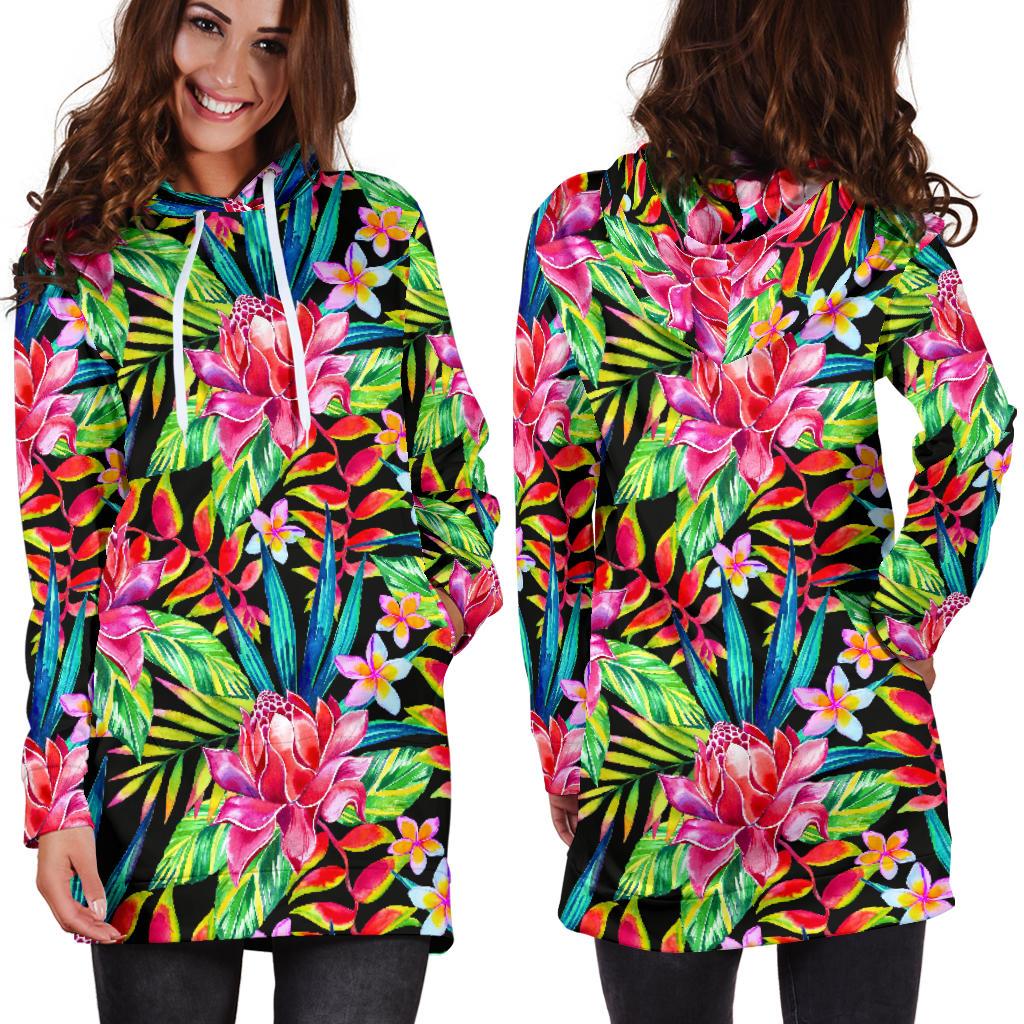 Heliconia Pattern Print Design HL02 Women Hoodie Dress