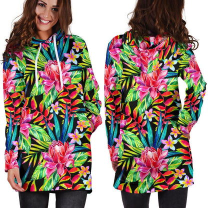 Heliconia Pattern Print Design HL02 Women Hoodie Dress
