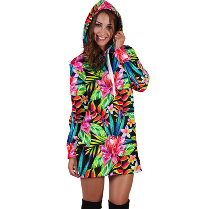 Heliconia Pattern Print Design HL02 Women Hoodie Dress
