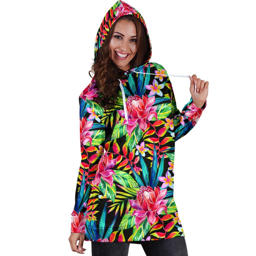 Heliconia Pattern Print Design HL02 Women Hoodie Dress