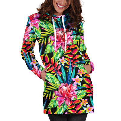 Heliconia Pattern Print Design HL02 Women Hoodie Dress