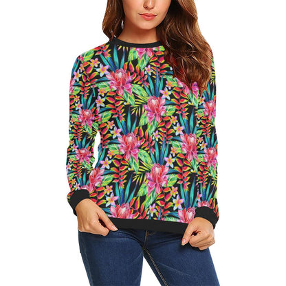 Heliconia Pattern Print Design HL02 Women Long Sleeve Sweatshirt-JorJune