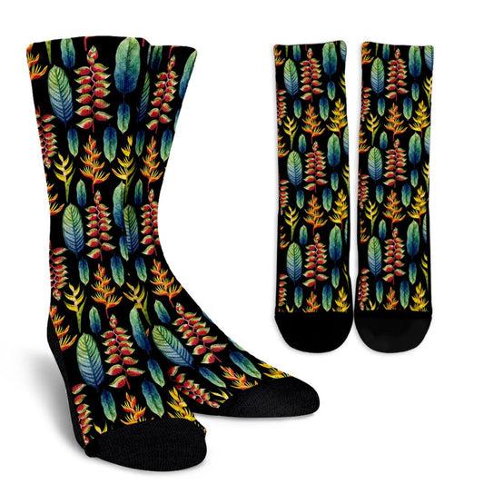 Heliconia Pattern Print Design HL03 Crew Socks-JORJUNE.COM