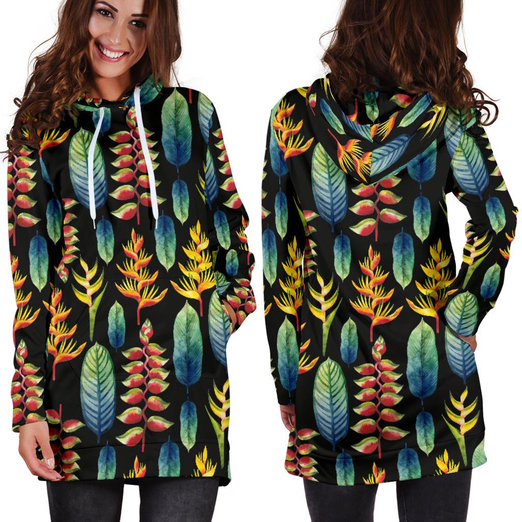 Heliconia Pattern Print Design HL03 Women Hoodie Dress