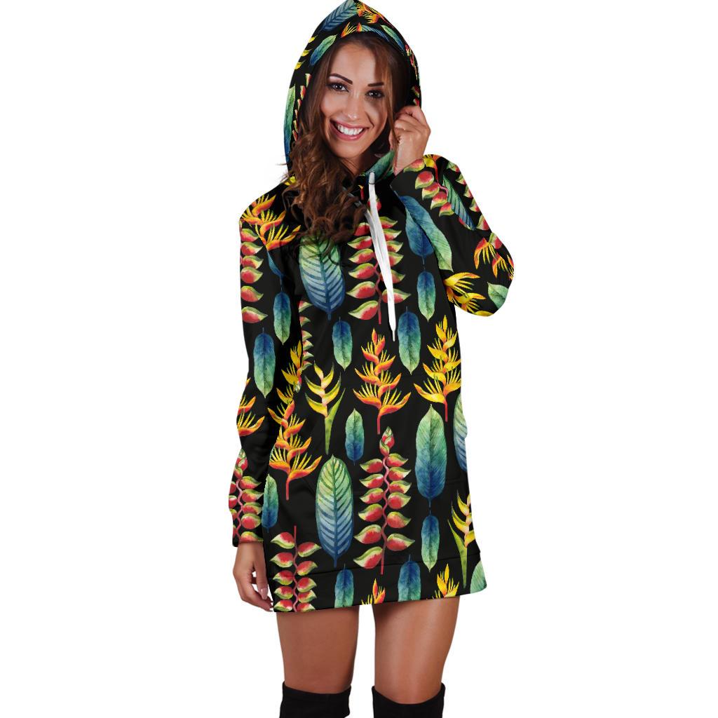 Heliconia Pattern Print Design HL03 Women Hoodie Dress