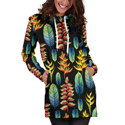 Heliconia Pattern Print Design HL03 Women Hoodie Dress