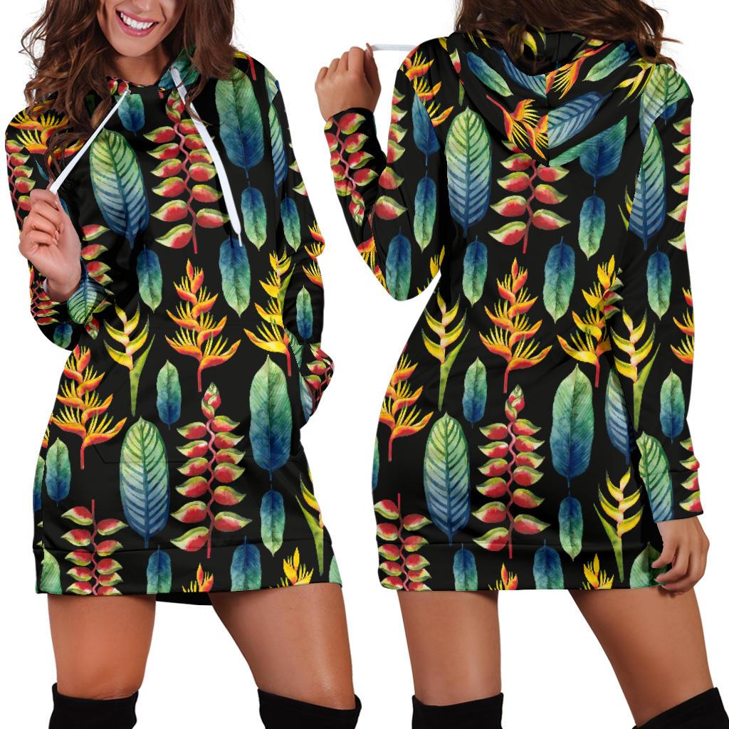 Heliconia Pattern Print Design HL03 Women Hoodie Dress