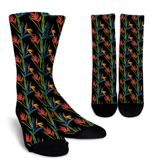 Heliconia Pattern Print Design HL04 Crew Socks-JORJUNE.COM