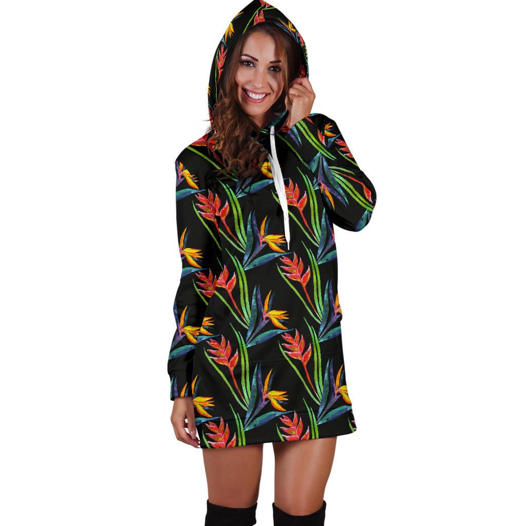 Heliconia Pattern Print Design HL04 Women Hoodie Dress