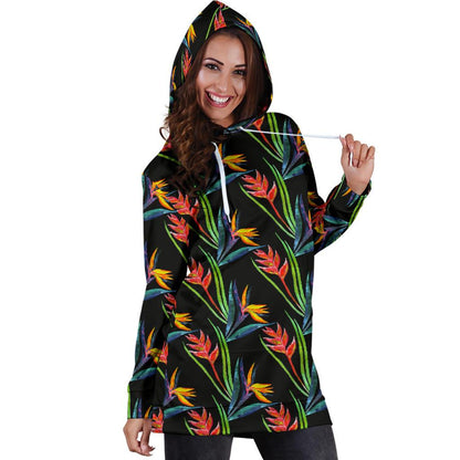 Heliconia Pattern Print Design HL04 Women Hoodie Dress