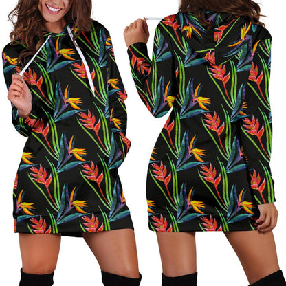Heliconia Pattern Print Design HL04 Women Hoodie Dress