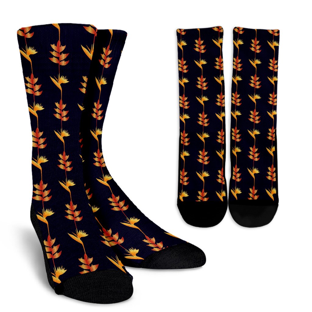 Heliconia Pattern Print Design HL06 Crew Socks-JORJUNE.COM