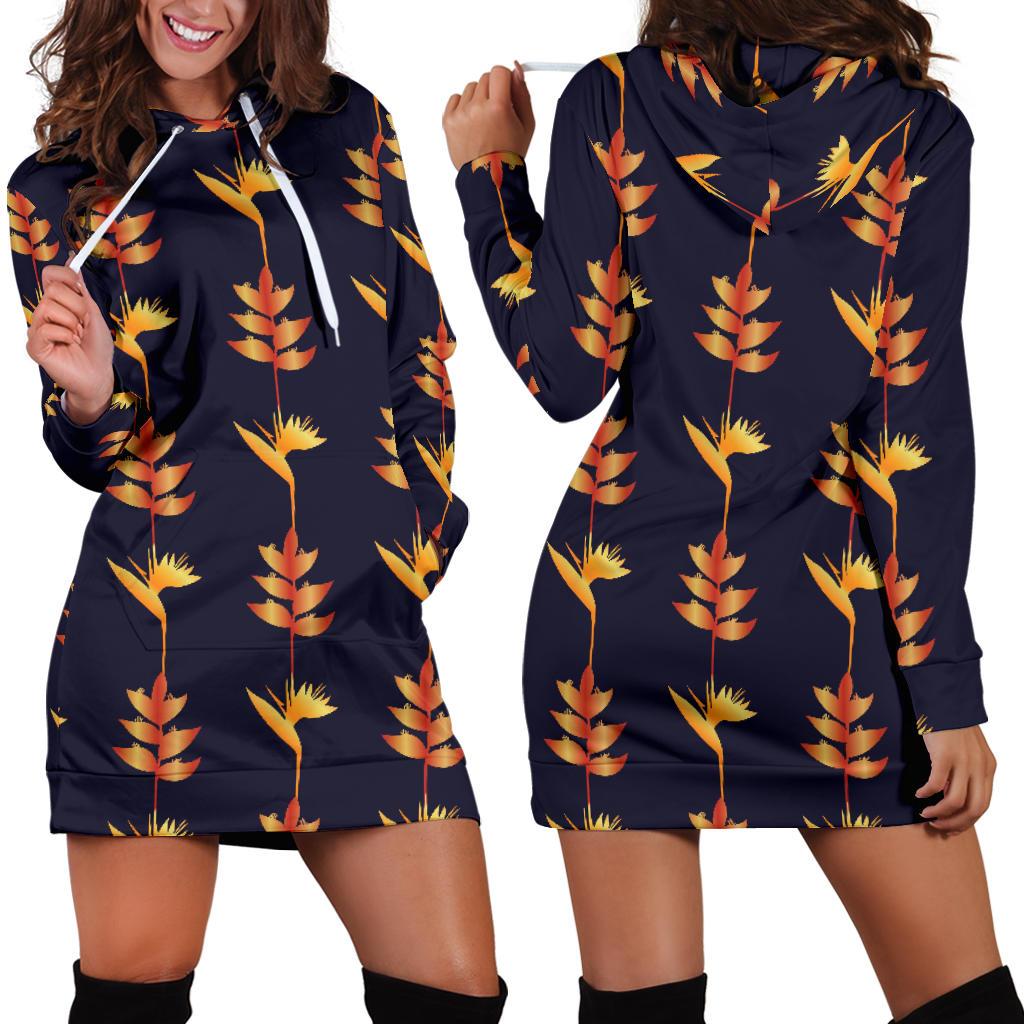 Heliconia Pattern Print Design HL06 Women Hoodie Dress