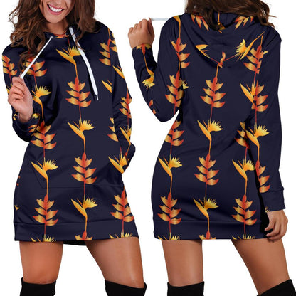 Heliconia Pattern Print Design HL06 Women Hoodie Dress