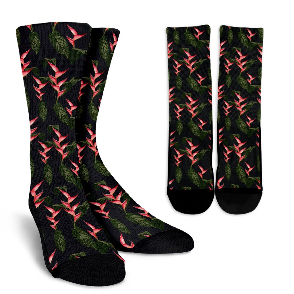 Heliconia Pattern Print Design HL07 Crew Socks-JORJUNE.COM