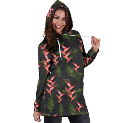 Heliconia Pattern Print Design HL07 Women Hoodie Dress