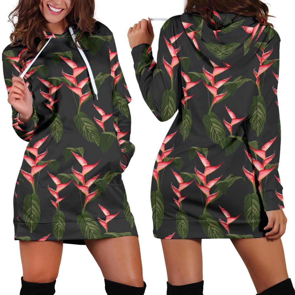 Heliconia Pattern Print Design HL07 Women Hoodie Dress