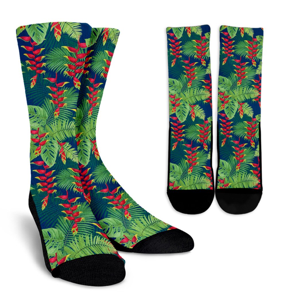 Heliconia Pattern Print Design HL08 Crew Socks-JORJUNE.COM