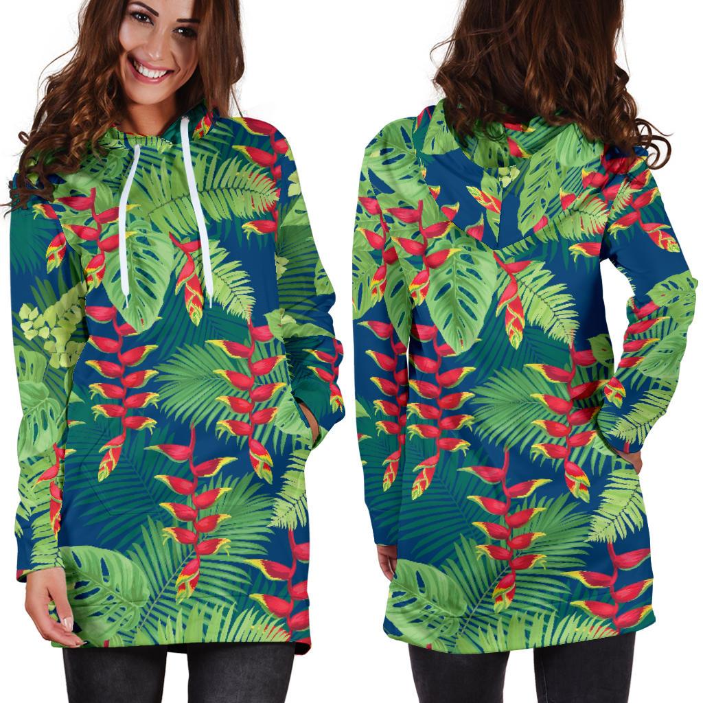 Heliconia Pattern Print Design HL08 Women Hoodie Dress