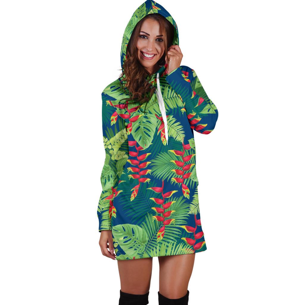 Heliconia Pattern Print Design HL08 Women Hoodie Dress
