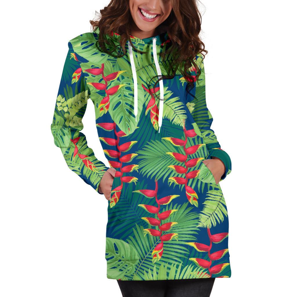 Heliconia Pattern Print Design HL08 Women Hoodie Dress
