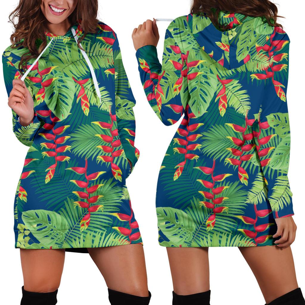 Heliconia Pattern Print Design HL08 Women Hoodie Dress