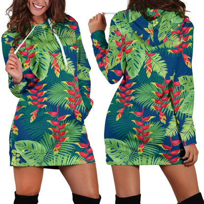 Heliconia Pattern Print Design HL08 Women Hoodie Dress