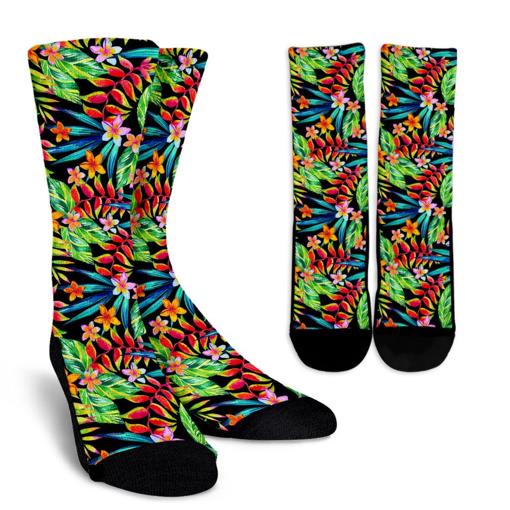 Heliconia Pattern Print Design HL09 Crew Socks-JORJUNE.COM