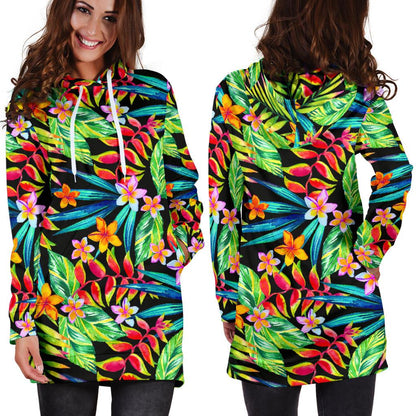 Heliconia Pattern Print Design HL09 Women Hoodie Dress